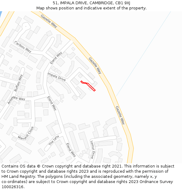 51, IMPALA DRIVE, CAMBRIDGE, CB1 9XJ: Location map and indicative extent of plot