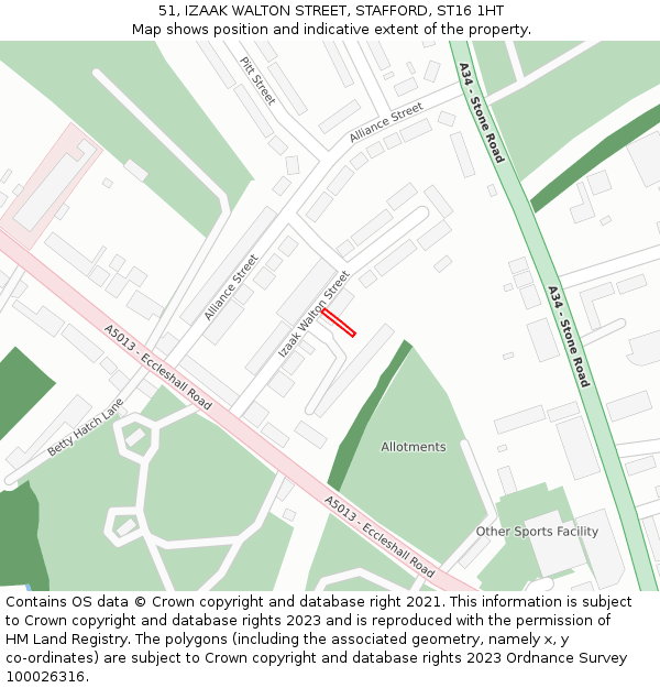 51, IZAAK WALTON STREET, STAFFORD, ST16 1HT: Location map and indicative extent of plot