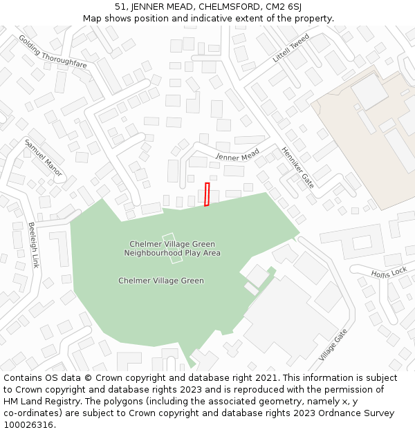 51, JENNER MEAD, CHELMSFORD, CM2 6SJ: Location map and indicative extent of plot