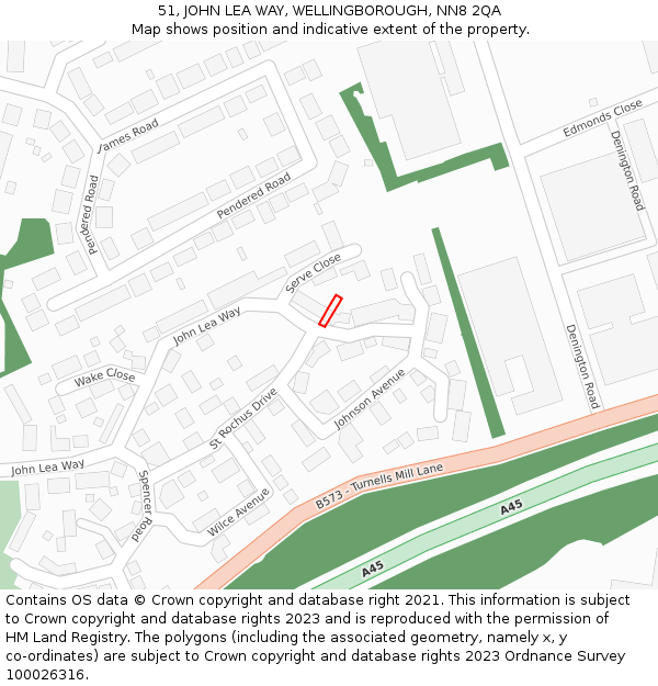 51, JOHN LEA WAY, WELLINGBOROUGH, NN8 2QA: Location map and indicative extent of plot