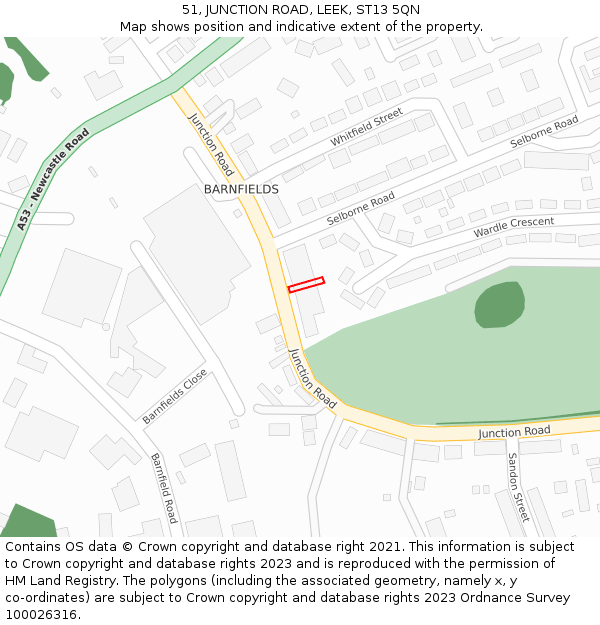 51, JUNCTION ROAD, LEEK, ST13 5QN: Location map and indicative extent of plot