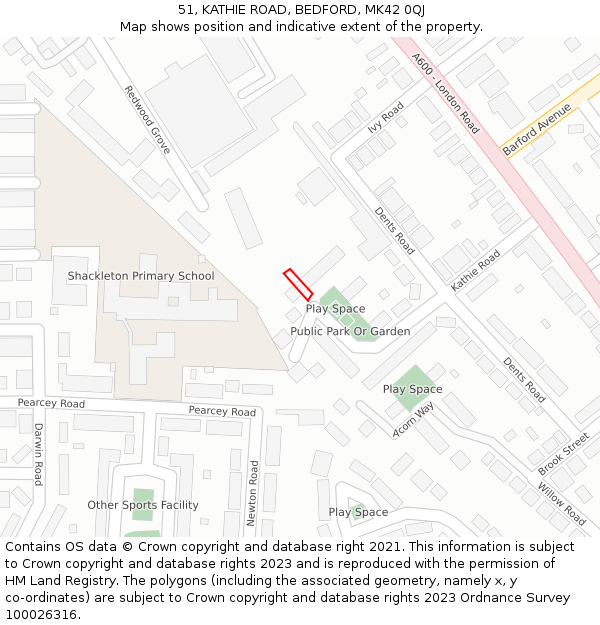 51, KATHIE ROAD, BEDFORD, MK42 0QJ: Location map and indicative extent of plot