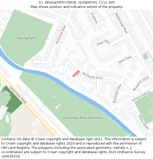51, KENILWORTH DRIVE, NUNEATON, CV11 5XP: Location map and indicative extent of plot
