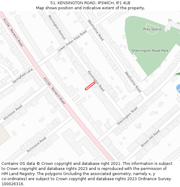 51, KENSINGTON ROAD, IPSWICH, IP1 4LB: Location map and indicative extent of plot