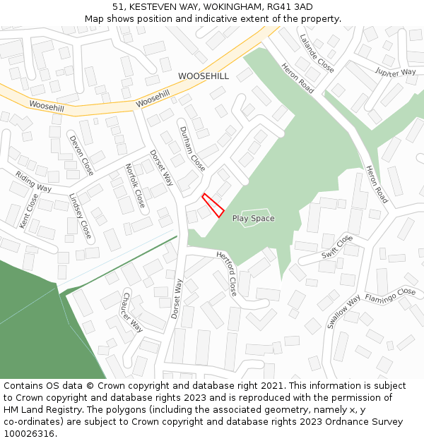 51, KESTEVEN WAY, WOKINGHAM, RG41 3AD: Location map and indicative extent of plot