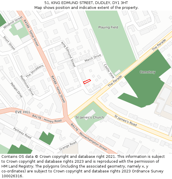 51, KING EDMUND STREET, DUDLEY, DY1 3HT: Location map and indicative extent of plot