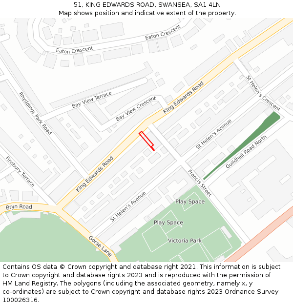 51, KING EDWARDS ROAD, SWANSEA, SA1 4LN: Location map and indicative extent of plot