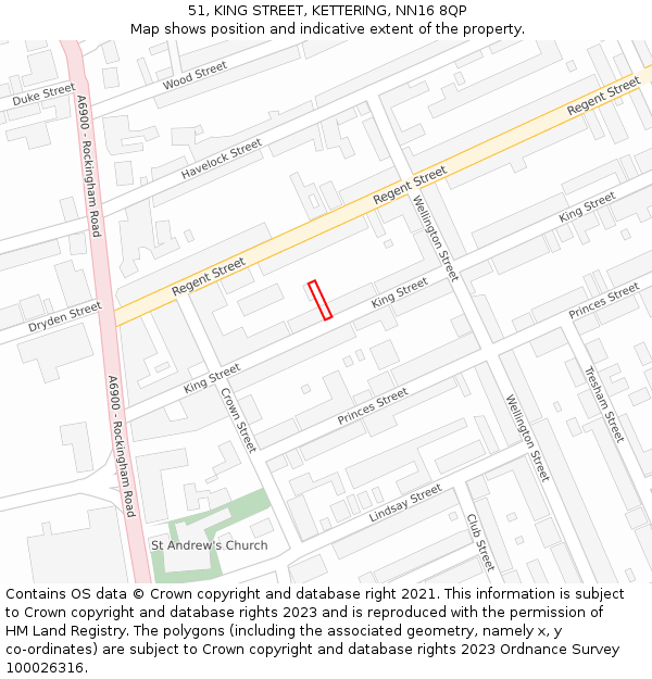 51, KING STREET, KETTERING, NN16 8QP: Location map and indicative extent of plot