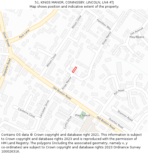51, KINGS MANOR, CONINGSBY, LINCOLN, LN4 4TJ: Location map and indicative extent of plot