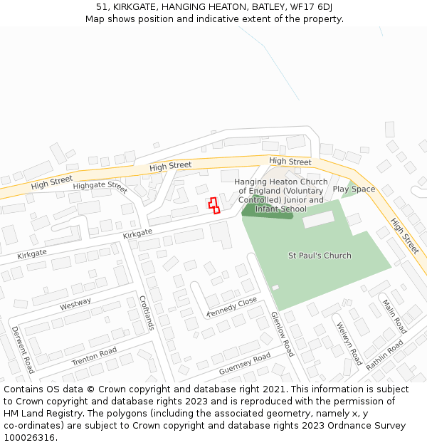 51, KIRKGATE, HANGING HEATON, BATLEY, WF17 6DJ: Location map and indicative extent of plot