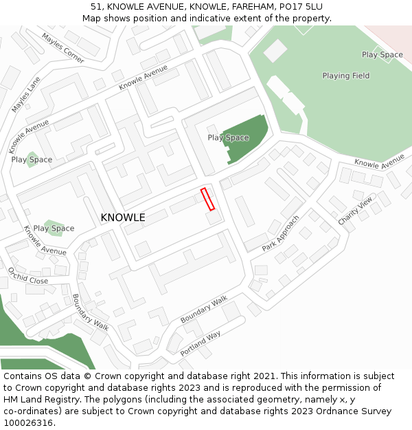 51, KNOWLE AVENUE, KNOWLE, FAREHAM, PO17 5LU: Location map and indicative extent of plot