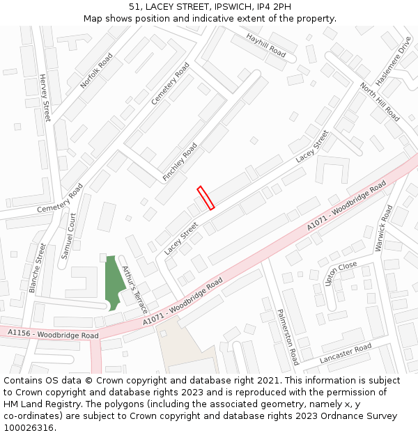 51, LACEY STREET, IPSWICH, IP4 2PH: Location map and indicative extent of plot