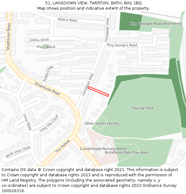 51, LANSDOWN VIEW, TWERTON, BATH, BA2 1BQ: Location map and indicative extent of plot