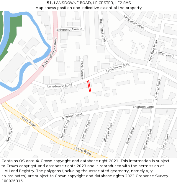 51, LANSDOWNE ROAD, LEICESTER, LE2 8AS: Location map and indicative extent of plot