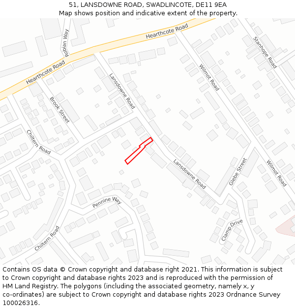 51, LANSDOWNE ROAD, SWADLINCOTE, DE11 9EA: Location map and indicative extent of plot