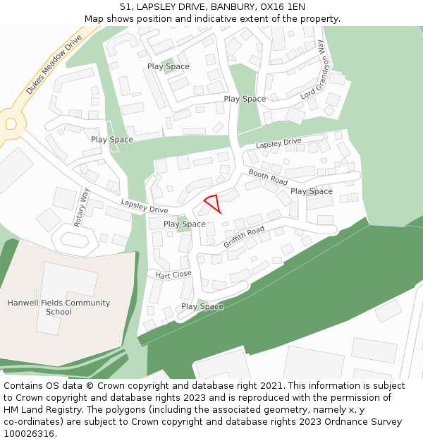 51, LAPSLEY DRIVE, BANBURY, OX16 1EN: Location map and indicative extent of plot