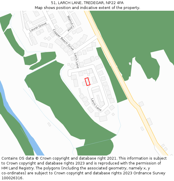 51, LARCH LANE, TREDEGAR, NP22 4FA: Location map and indicative extent of plot