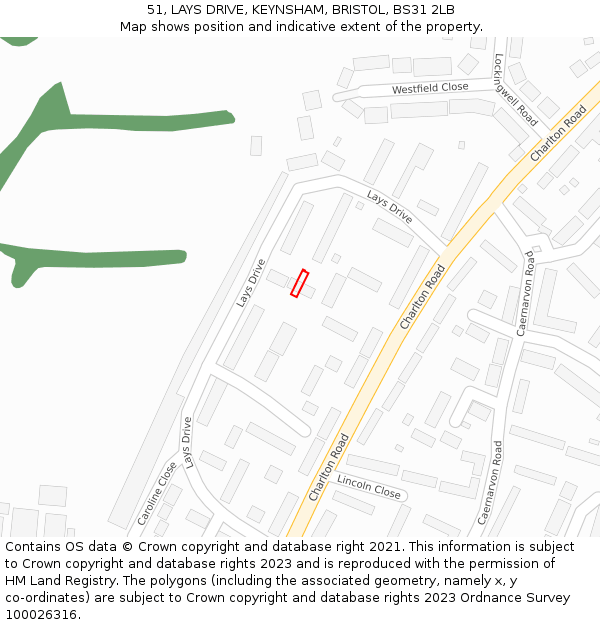 51, LAYS DRIVE, KEYNSHAM, BRISTOL, BS31 2LB: Location map and indicative extent of plot