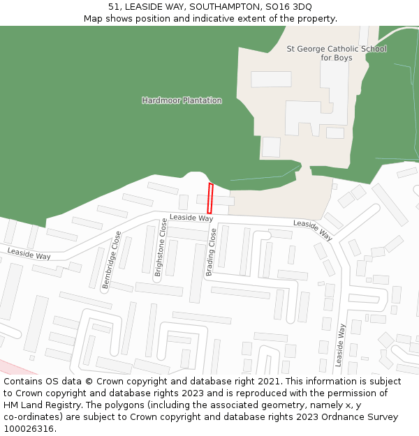 51, LEASIDE WAY, SOUTHAMPTON, SO16 3DQ: Location map and indicative extent of plot
