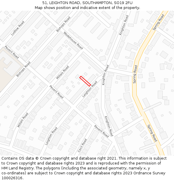 51, LEIGHTON ROAD, SOUTHAMPTON, SO19 2FU: Location map and indicative extent of plot