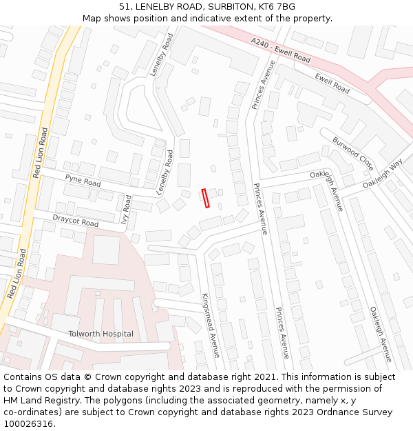 51, LENELBY ROAD, SURBITON, KT6 7BG: Location map and indicative extent of plot