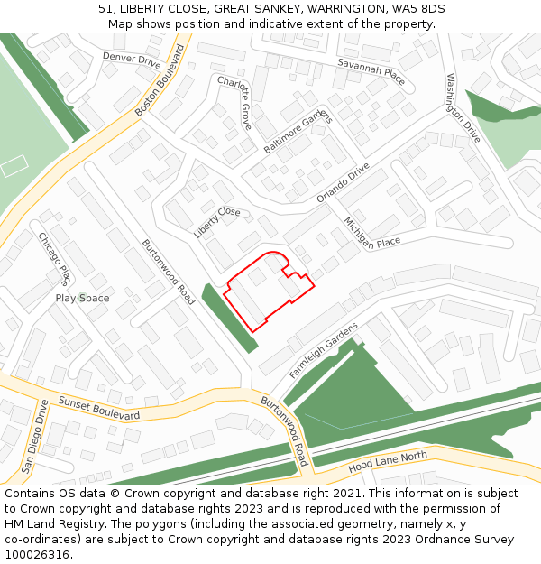 51, LIBERTY CLOSE, GREAT SANKEY, WARRINGTON, WA5 8DS: Location map and indicative extent of plot