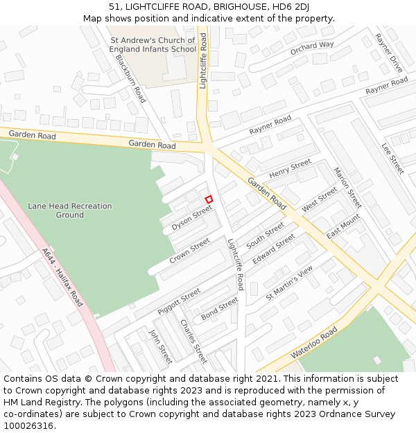 51, LIGHTCLIFFE ROAD, BRIGHOUSE, HD6 2DJ: Location map and indicative extent of plot
