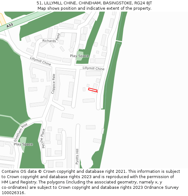 51, LILLYMILL CHINE, CHINEHAM, BASINGSTOKE, RG24 8JT: Location map and indicative extent of plot
