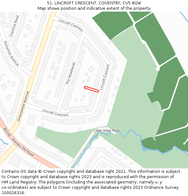 51, LINCROFT CRESCENT, COVENTRY, CV5 8GW: Location map and indicative extent of plot