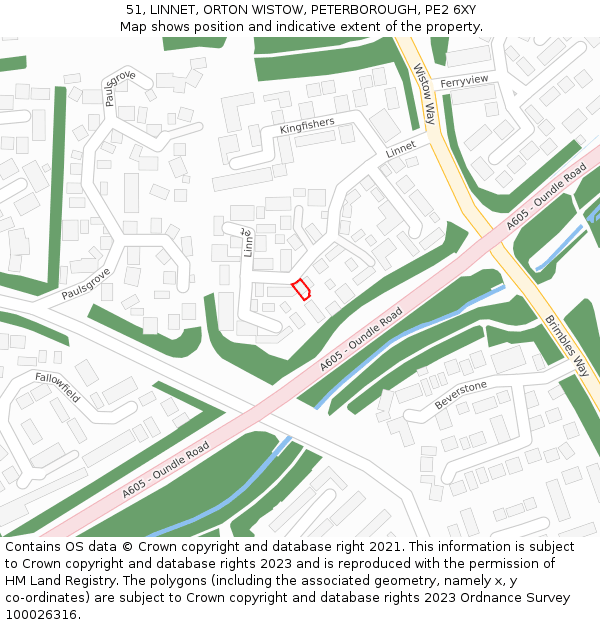 51, LINNET, ORTON WISTOW, PETERBOROUGH, PE2 6XY: Location map and indicative extent of plot