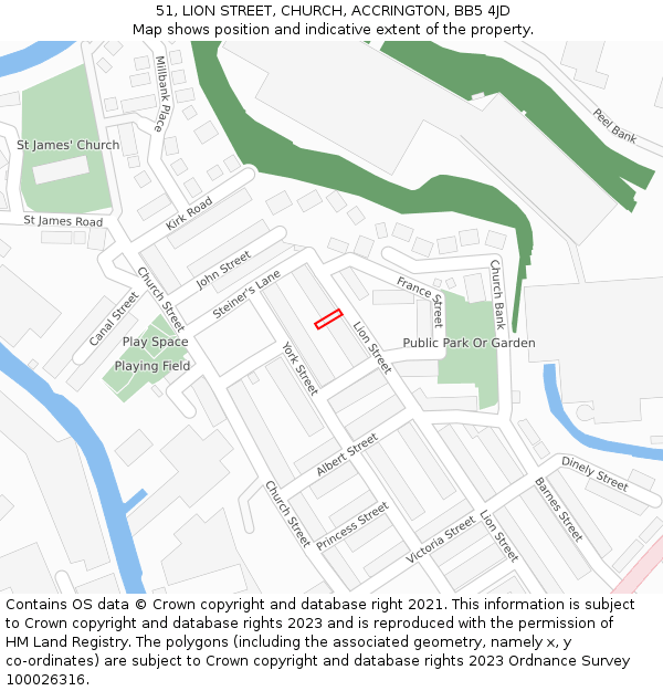 51, LION STREET, CHURCH, ACCRINGTON, BB5 4JD: Location map and indicative extent of plot