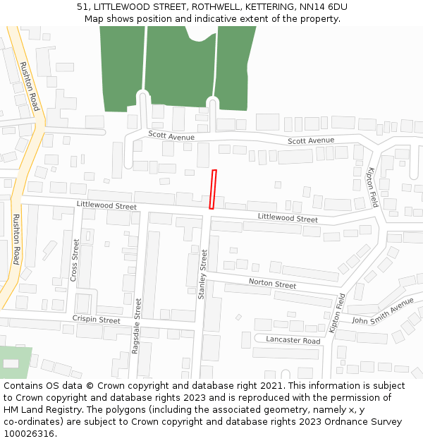 51, LITTLEWOOD STREET, ROTHWELL, KETTERING, NN14 6DU: Location map and indicative extent of plot