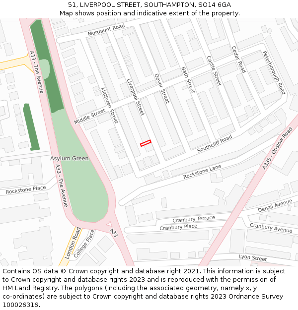 51, LIVERPOOL STREET, SOUTHAMPTON, SO14 6GA: Location map and indicative extent of plot