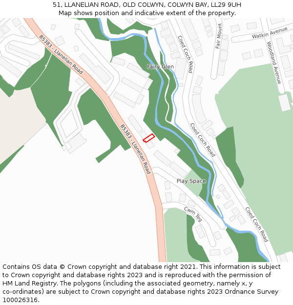 51, LLANELIAN ROAD, OLD COLWYN, COLWYN BAY, LL29 9UH: Location map and indicative extent of plot
