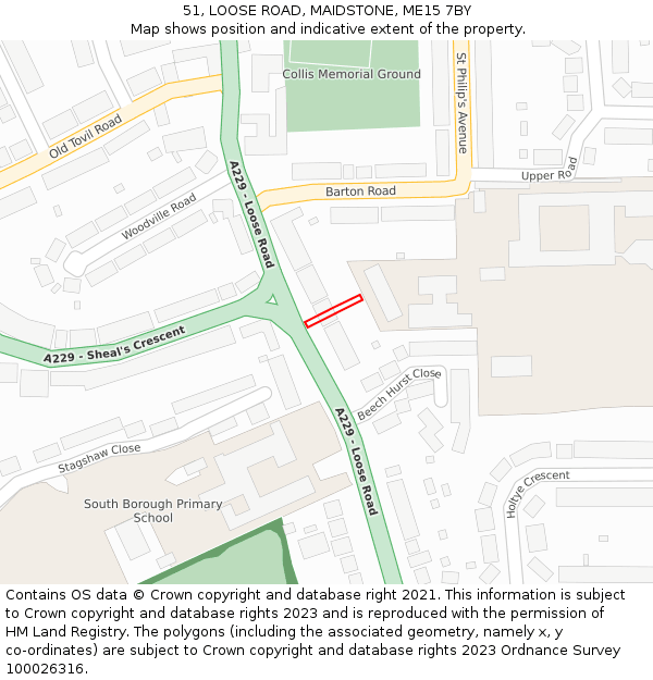 51, LOOSE ROAD, MAIDSTONE, ME15 7BY: Location map and indicative extent of plot