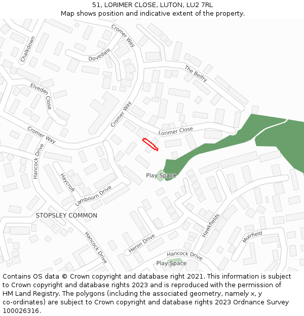 51, LORIMER CLOSE, LUTON, LU2 7RL: Location map and indicative extent of plot