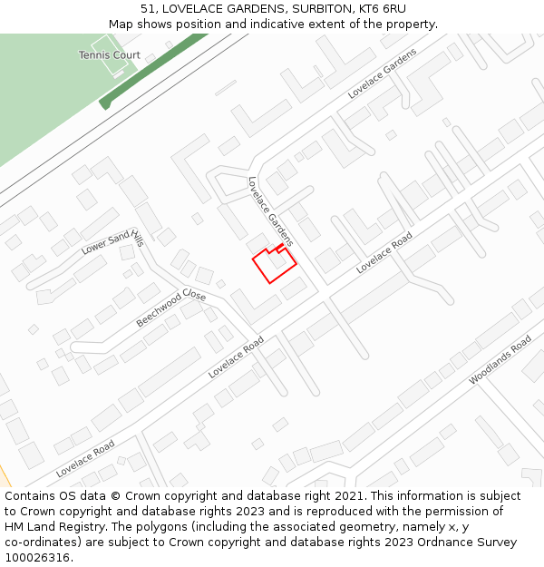 51, LOVELACE GARDENS, SURBITON, KT6 6RU: Location map and indicative extent of plot