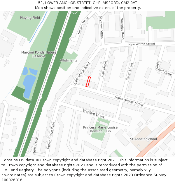 51, LOWER ANCHOR STREET, CHELMSFORD, CM2 0AT: Location map and indicative extent of plot