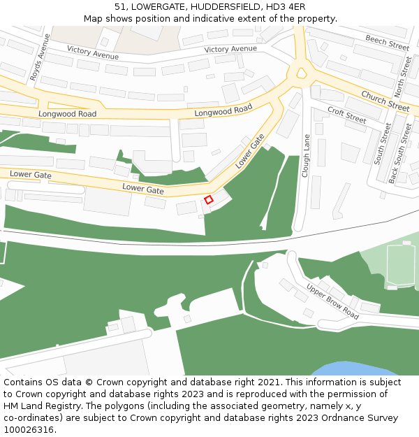 51, LOWERGATE, HUDDERSFIELD, HD3 4ER: Location map and indicative extent of plot