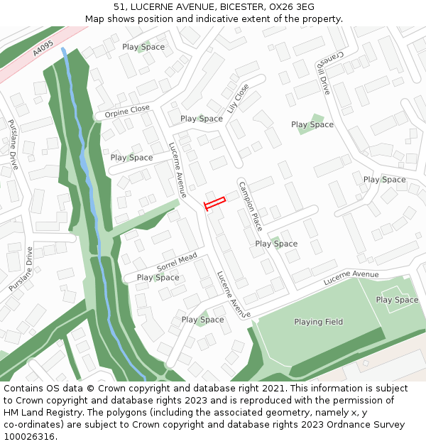 51, LUCERNE AVENUE, BICESTER, OX26 3EG: Location map and indicative extent of plot