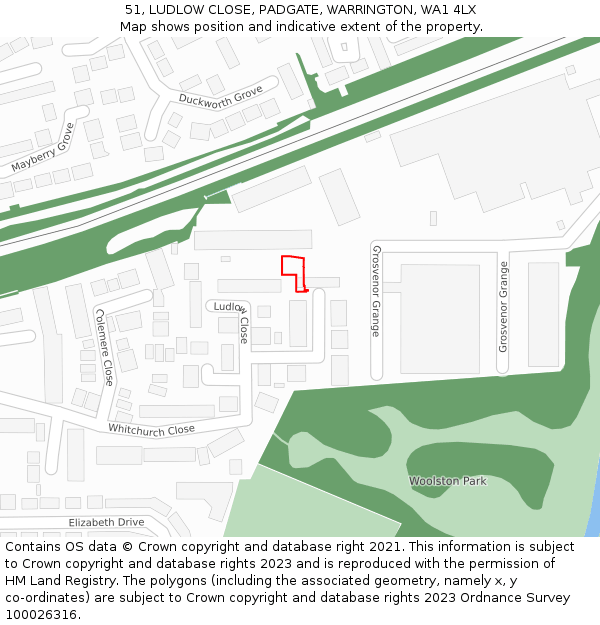 51, LUDLOW CLOSE, PADGATE, WARRINGTON, WA1 4LX: Location map and indicative extent of plot