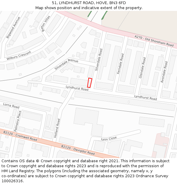 51, LYNDHURST ROAD, HOVE, BN3 6FD: Location map and indicative extent of plot