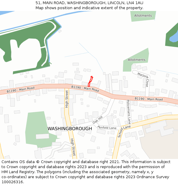 51, MAIN ROAD, WASHINGBOROUGH, LINCOLN, LN4 1AU: Location map and indicative extent of plot