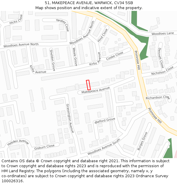 51, MAKEPEACE AVENUE, WARWICK, CV34 5SB: Location map and indicative extent of plot