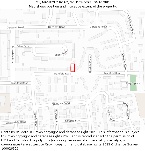 51, MANIFOLD ROAD, SCUNTHORPE, DN16 2RD: Location map and indicative extent of plot