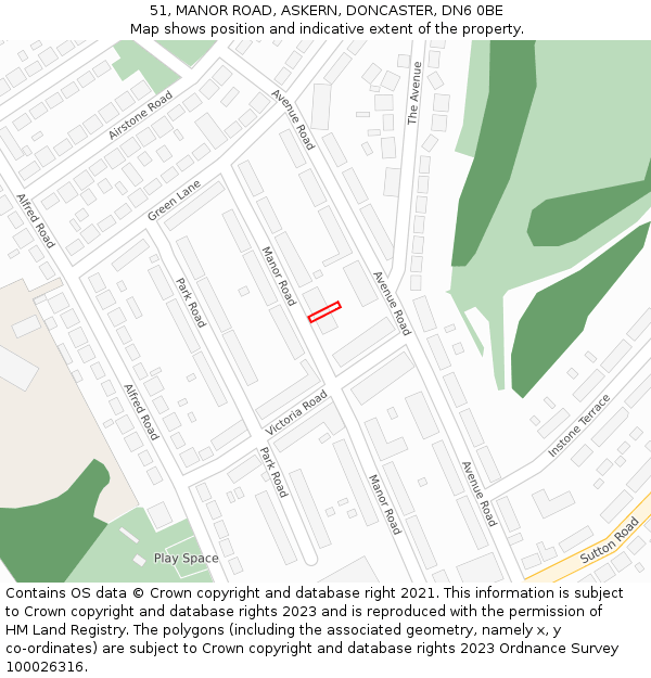 51, MANOR ROAD, ASKERN, DONCASTER, DN6 0BE: Location map and indicative extent of plot