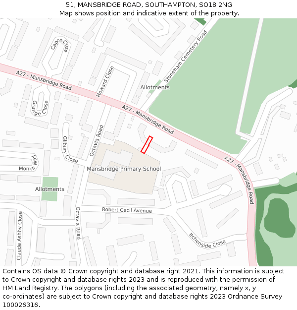51, MANSBRIDGE ROAD, SOUTHAMPTON, SO18 2NG: Location map and indicative extent of plot