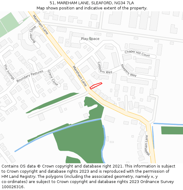 51, MAREHAM LANE, SLEAFORD, NG34 7LA: Location map and indicative extent of plot