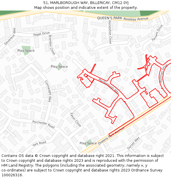 51, MARLBOROUGH WAY, BILLERICAY, CM12 0YJ: Location map and indicative extent of plot