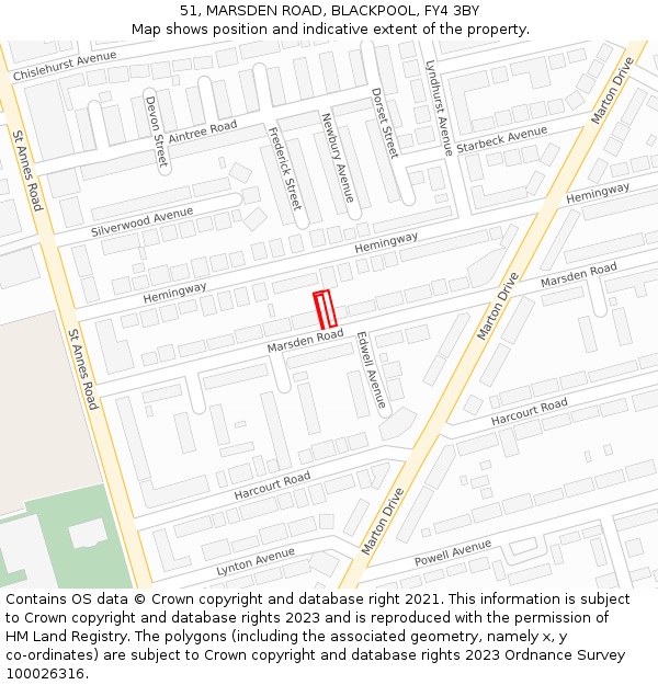 51, MARSDEN ROAD, BLACKPOOL, FY4 3BY: Location map and indicative extent of plot